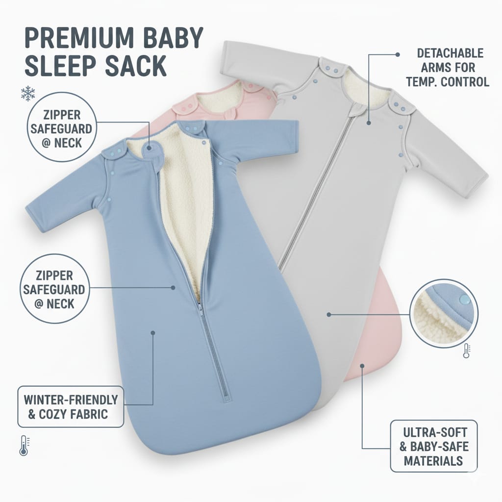 Winter Baby Sleep Sack – Warm, Soft & Detachable Sleeves