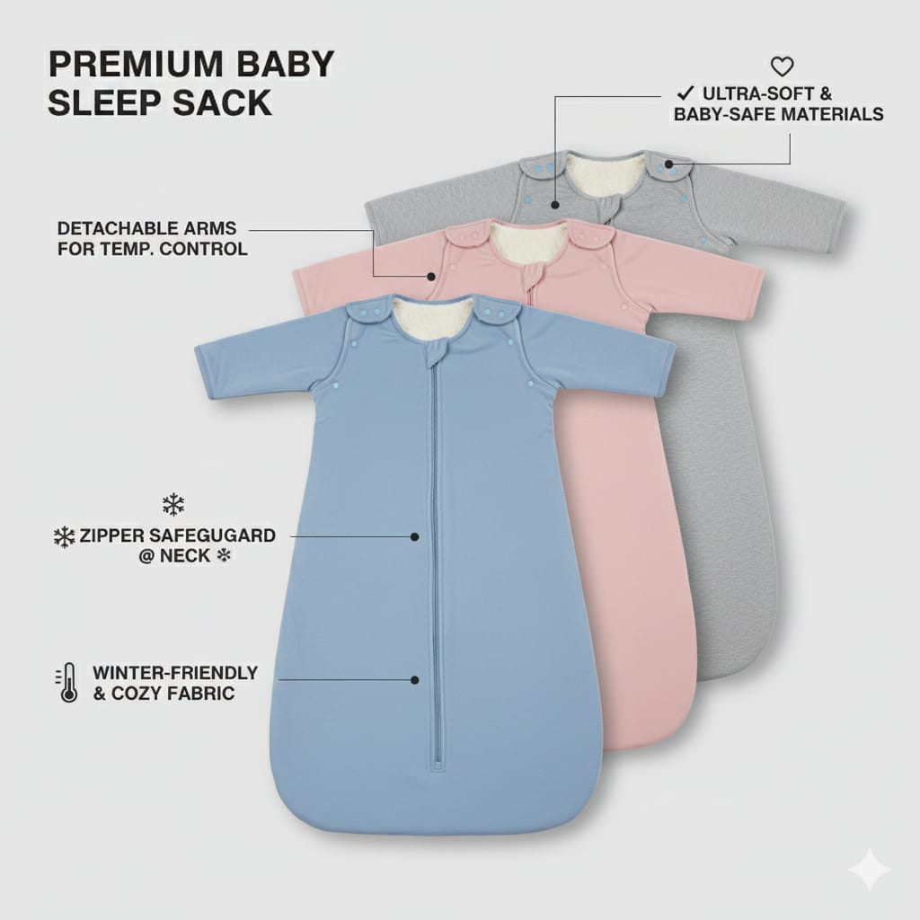 Winter Baby Sleep Sack – Warm, Soft & Detachable Sleeves