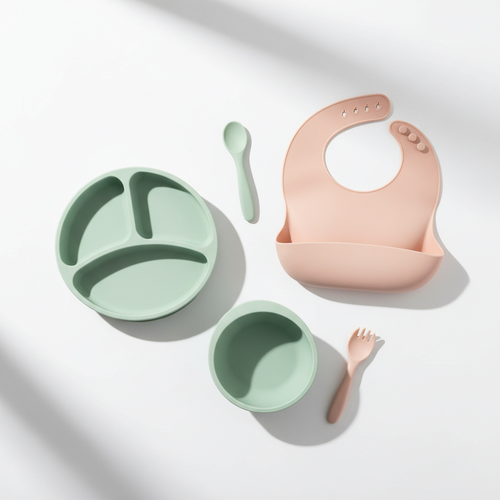 Made from food-grade, BPA-free silicone

Complete feeding set: Plate, Bowl, Spoon, Fork & Bib

Partitioned plate for serving multiple food portions

Soft, gentle & safe for babies and toddlers

Non-slip design helps reduce spills and mess

Easy to clean, reusable & durable

Ideal for weaning and supplementary feeding